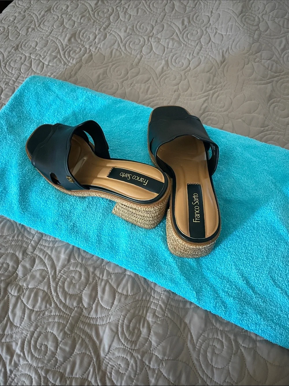 Franco Sarto Black Espadrille Wedge Slide Sandals